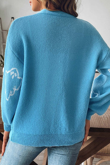 Gemütlicher gestrickter Halloween-Geister-Pullover mit Knopfleiste
