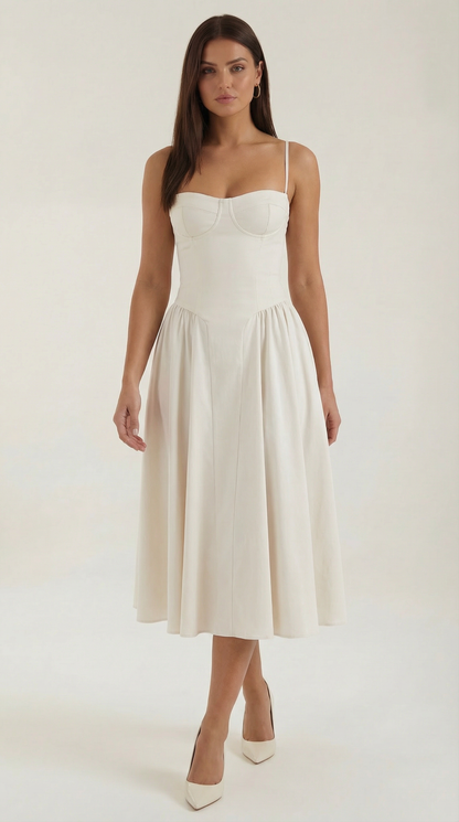 Damen Midikleid mit Blumenmuster und Korsett sowie herzförmigem Ausschnitt