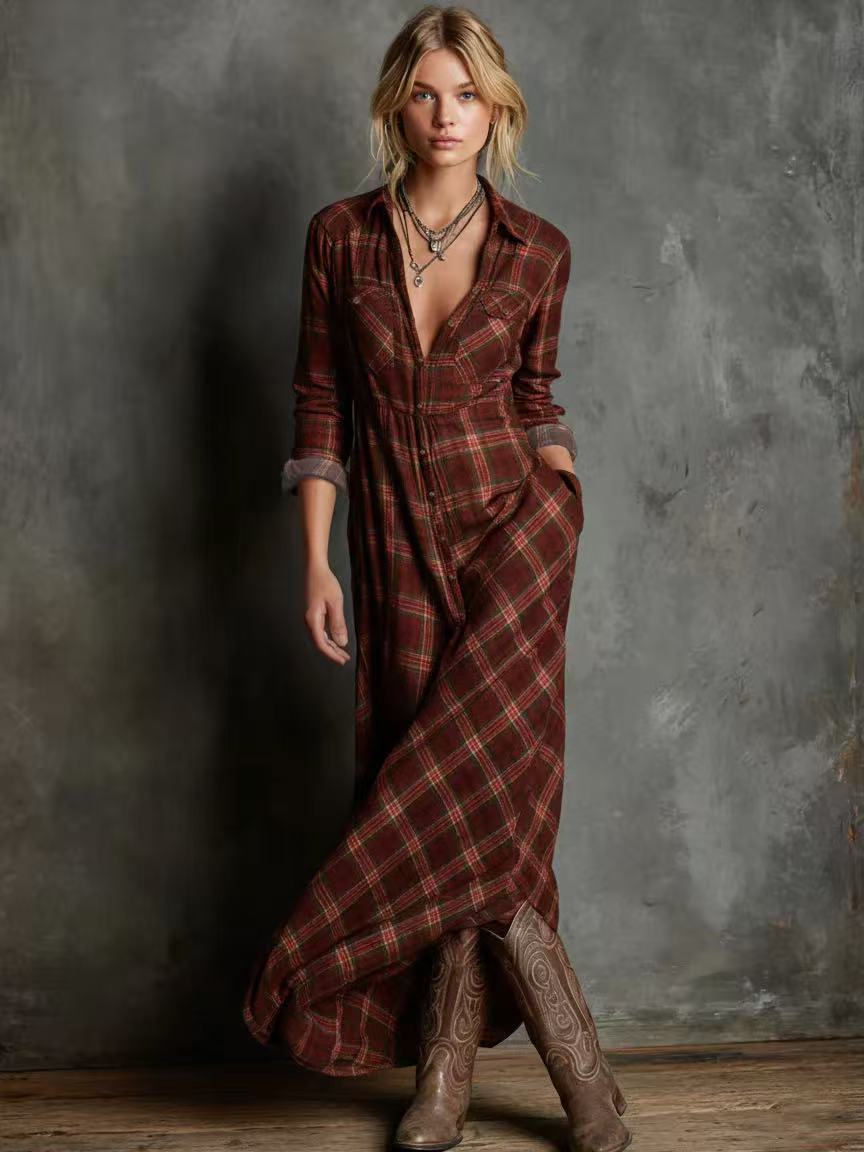 Karierter Maxikleid für Damen