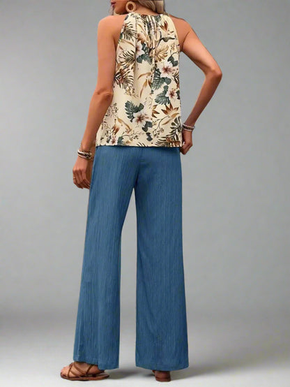 Damen bedrucktes Tanktop und Hose mit weitem Bein Set