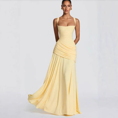 Gelbes gerafftes Maxikleid mit Drapierung