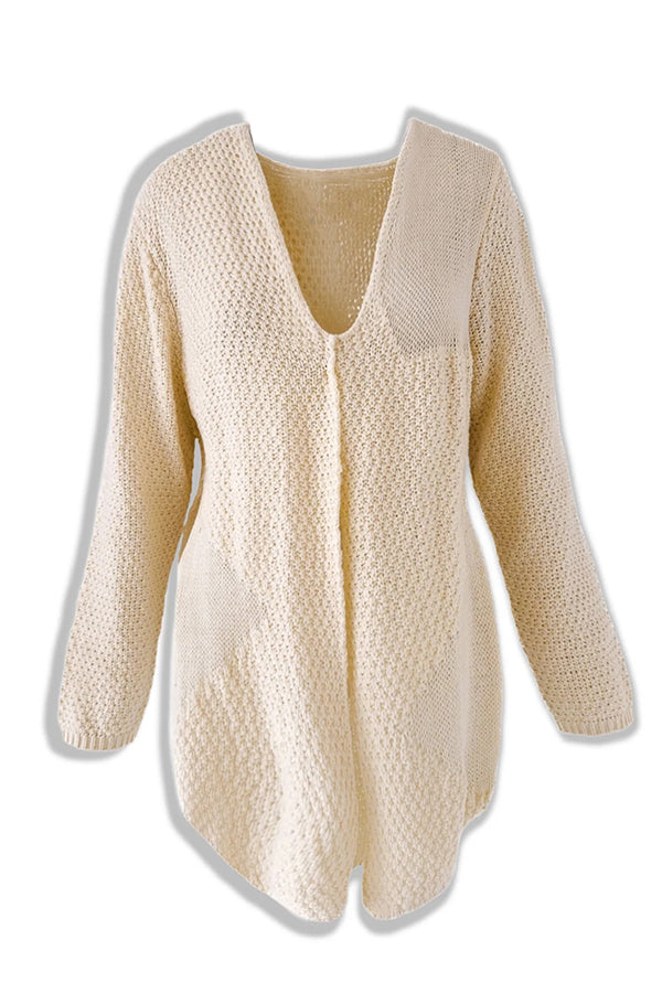 Gemütlicher Strick-Mid-Länge-Cardigan mit langen Ärmeln