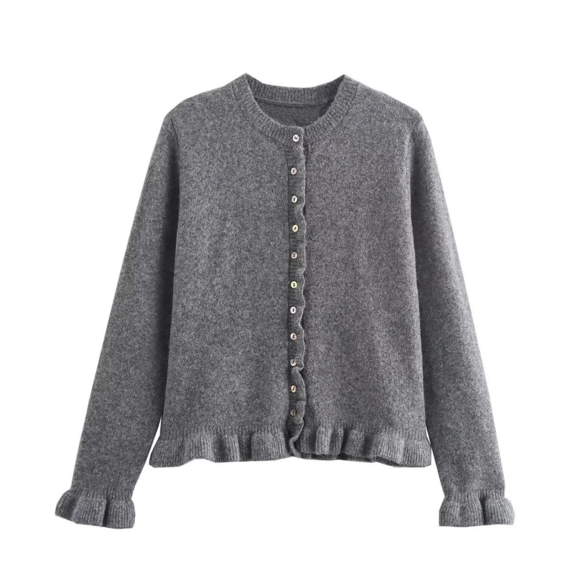 Damen-Cardigan mit Rüschensaum und Knopfleiste, schickes Lagenoberteil