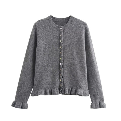 Damen-Cardigan mit Rüschensaum und Knopfleiste, schickes Lagenoberteil