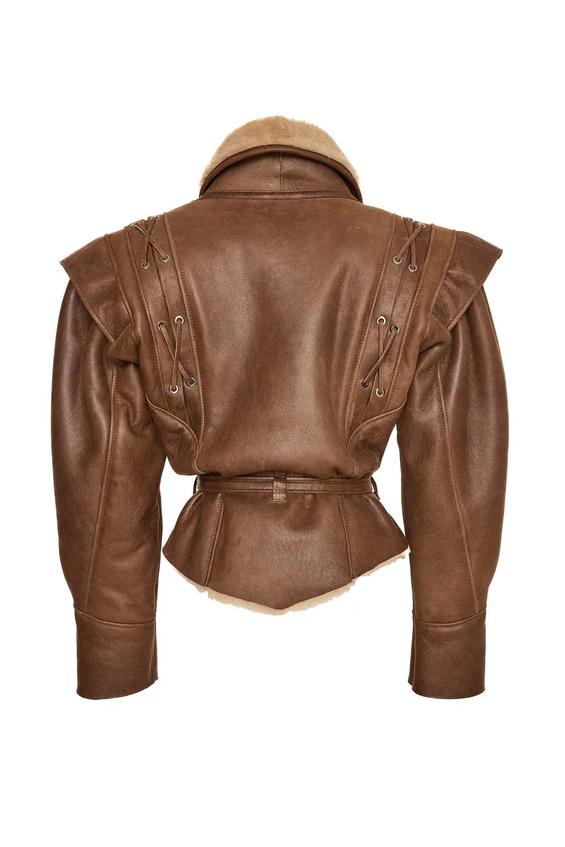 Schicker Mantel aus PU-Leder mit Kunstpelz und Schnürung