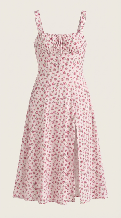 Damen Midikleid mit Blumenmuster Hochzeitsgastkleid