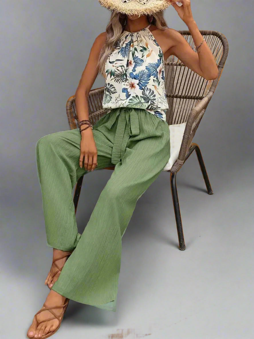 Damen bedrucktes Tanktop und Hose mit weitem Bein Set
