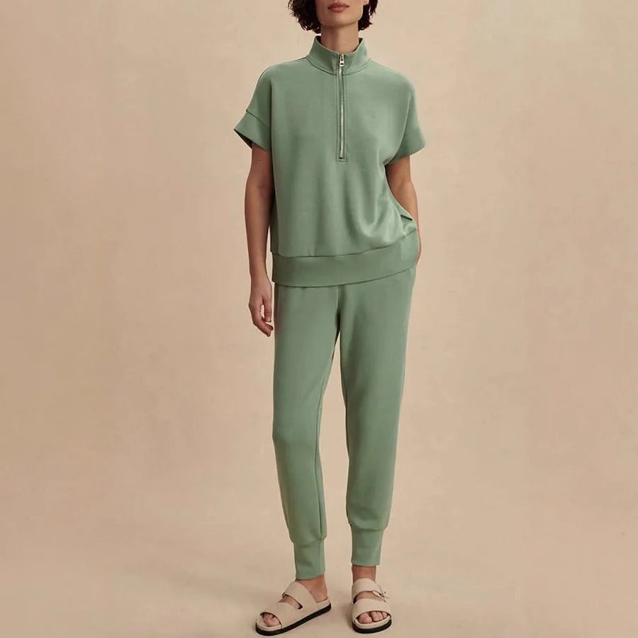 Gemütliches Halb-Reißverschluss-Sweatshirt und Jogger-Loungewear-Set