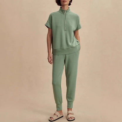 Gemütliches Halb-Reißverschluss-Sweatshirt und Jogger-Loungewear-Set