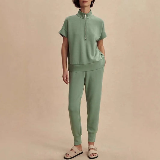 Gemütliches Halb-Reißverschluss-Sweatshirt und Jogger-Loungewear-Set