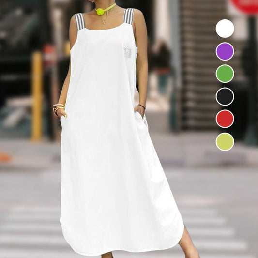 Fließendes Maxikleid mit breiten Trägern und Taschen