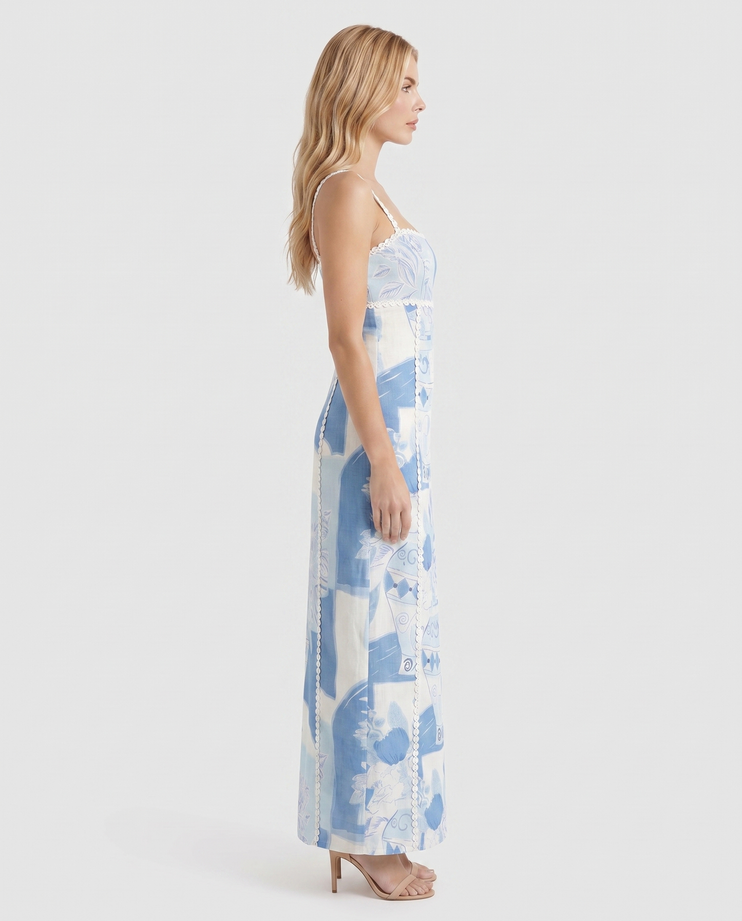 Ärmelloses V-Ausschnitt Blumen Medira Maxikleid