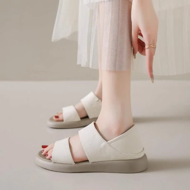 Lässige Echtleder-Slipper-Sandalen mit dicker Sohle