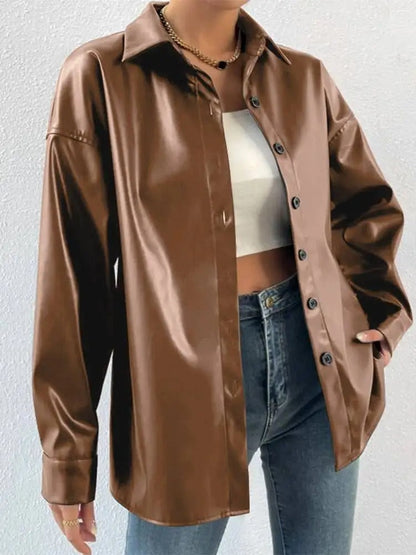 Vintage Leder-Bomberjacke mit Reverskragen und Knopfverschluss