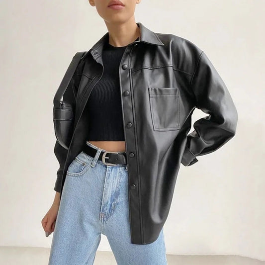 Vintage Leder-Bomberjacke mit Reverskragen und Knopfverschluss