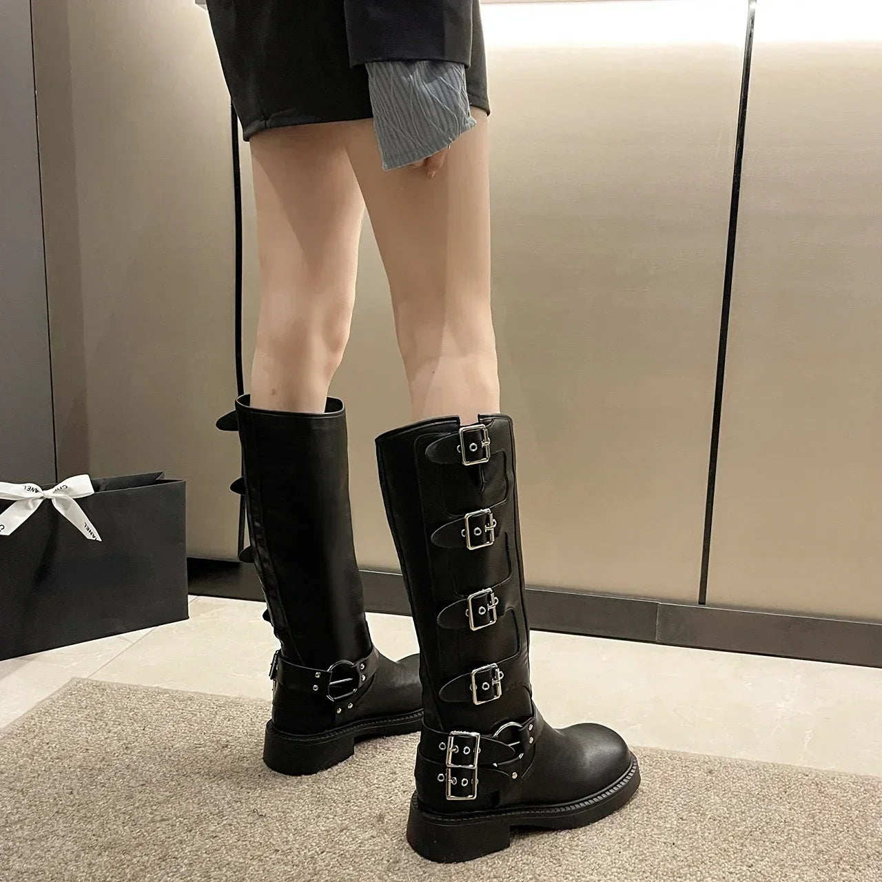 Moderne Low Heel Punk Gothic Rock Stiefel