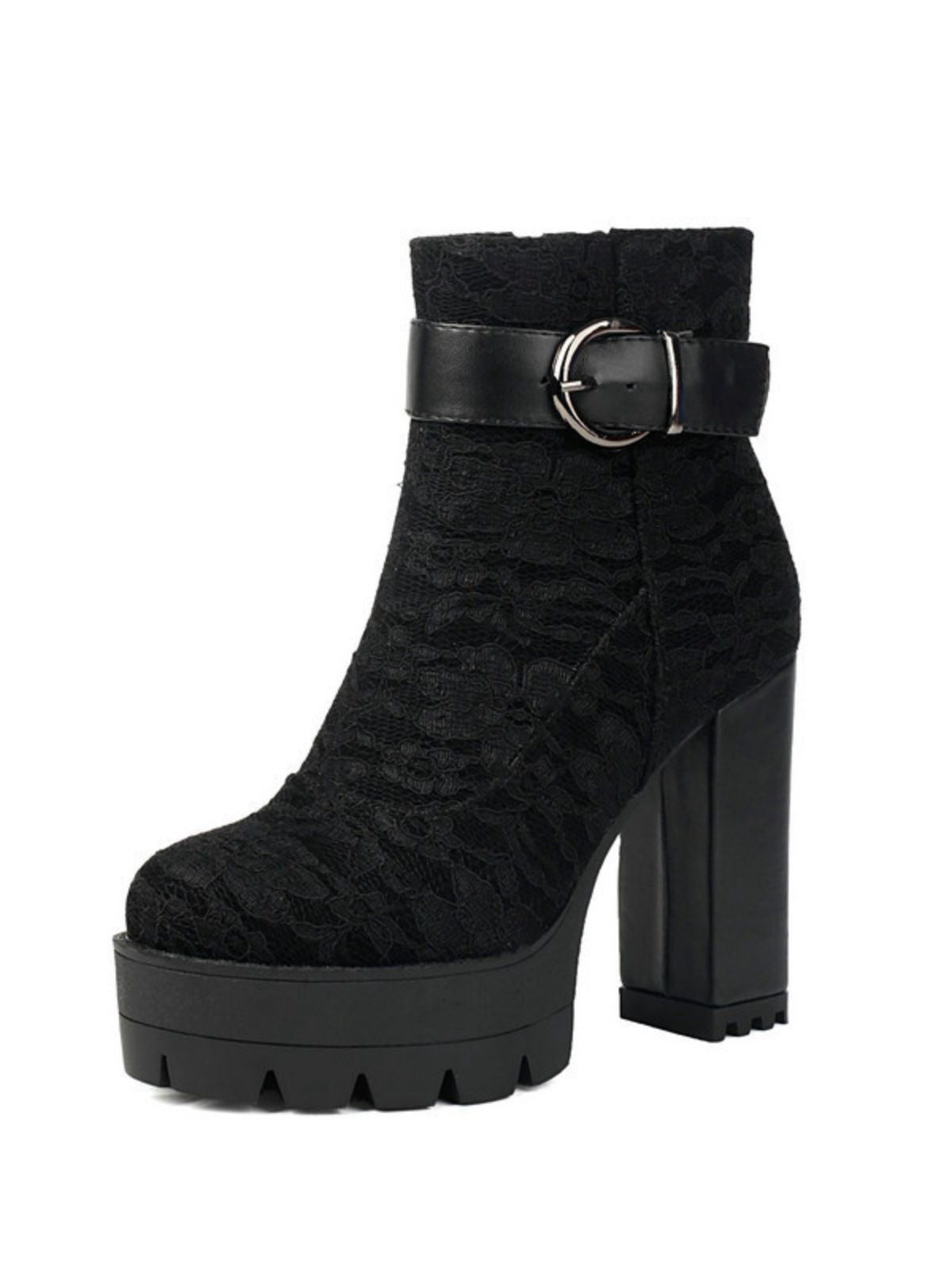 Vintage Spitzen-Plattform-Stiefeletten mit klobigen Absätzen