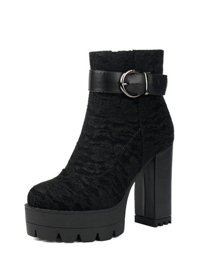 Vintage Spitzen-Plattform-Stiefeletten mit klobigen Absätzen