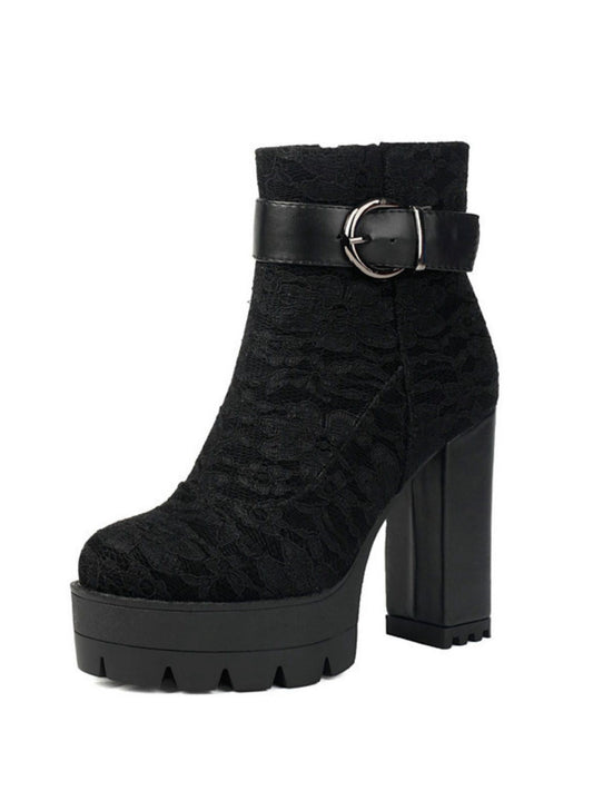 Vintage Spitzen-Plattform-Stiefeletten mit klobigen Absätzen