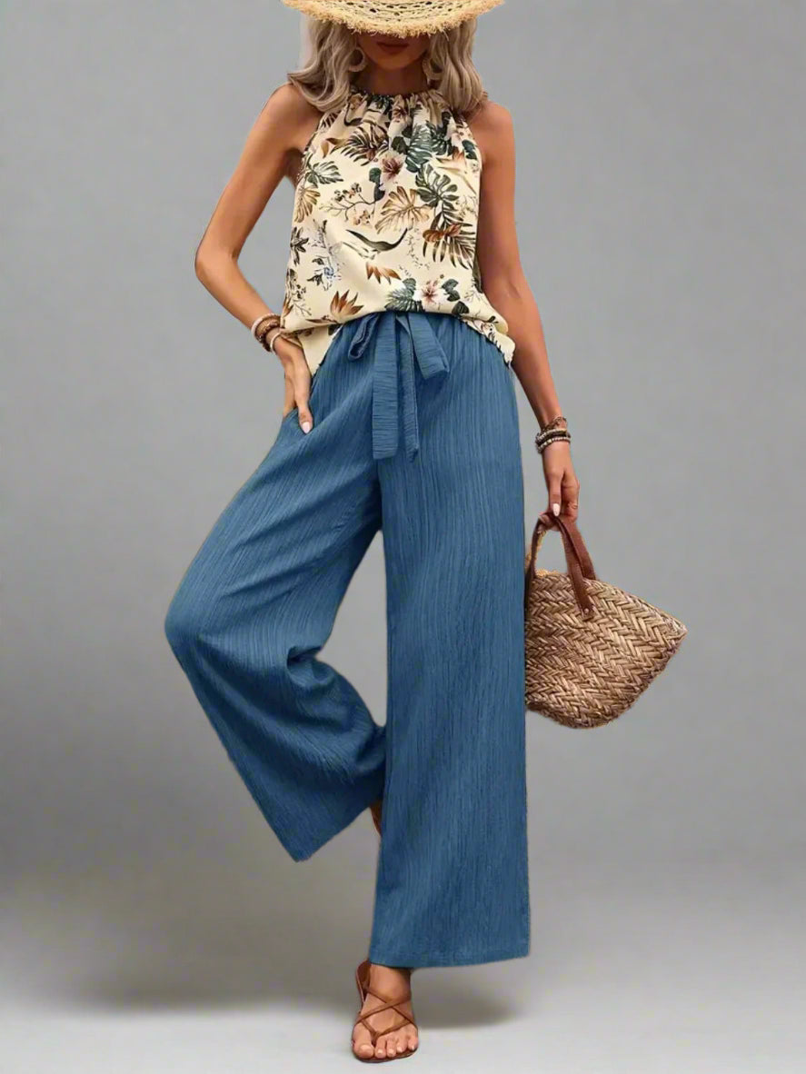 Damen bedrucktes Tanktop und Hose mit weitem Bein Set