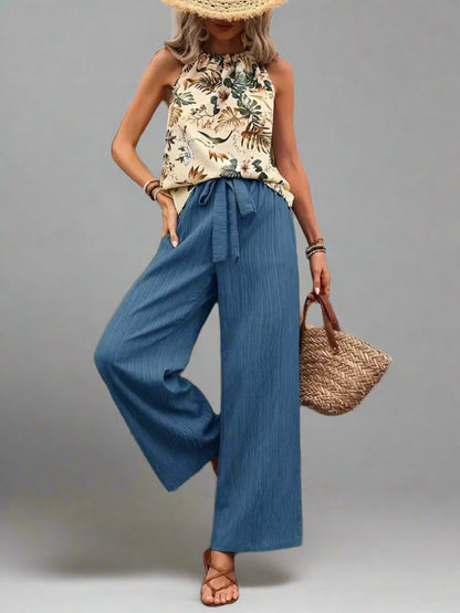 Damen bedrucktes Tanktop und Hose mit weitem Bein Set