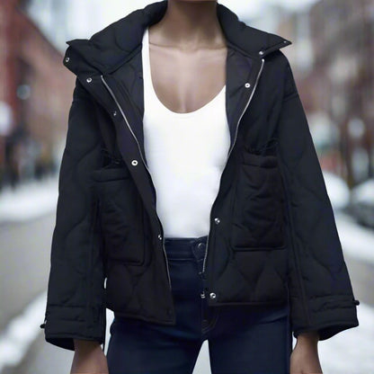 Damen-Baumwolljacke in Hüftlänge mit Stehkragen und Kordelzug