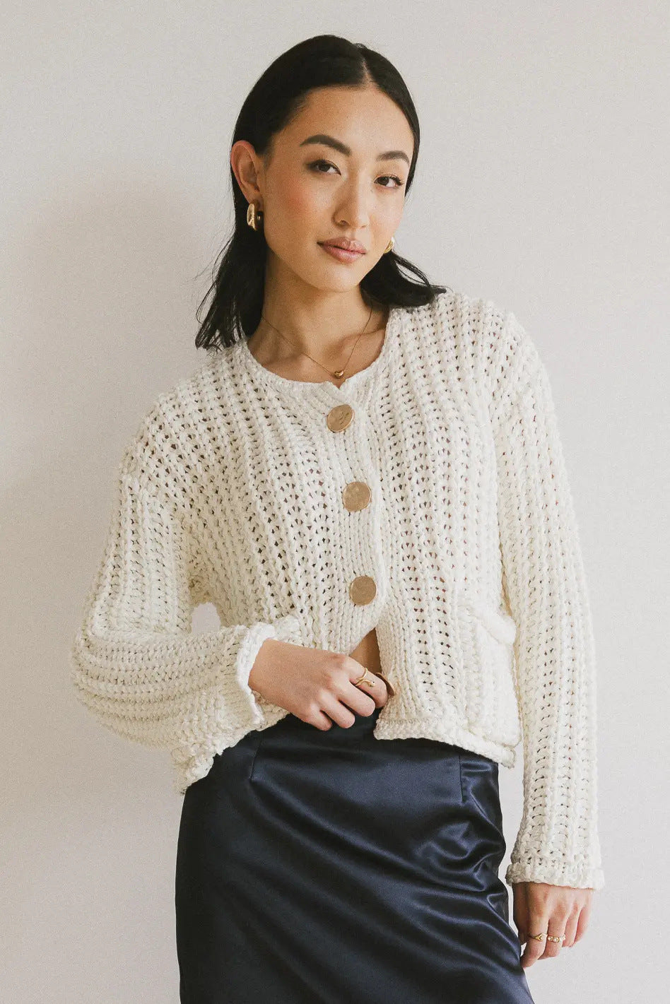 Cozy Chic Damen-Strickjacke mit Knöpfen und Taschen