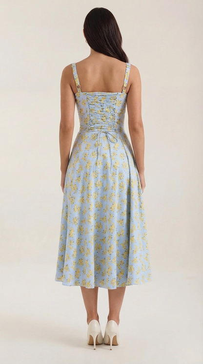Damen Midikleid mit Blumenmuster Hochzeitsgastkleid