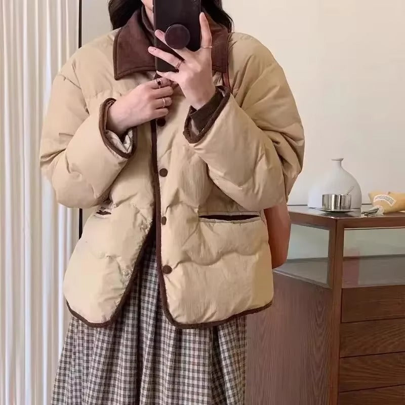 Stehkragen Steppjacke mit Knöpfen