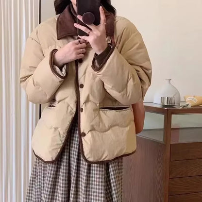 Stehkragen Steppjacke mit Knöpfen