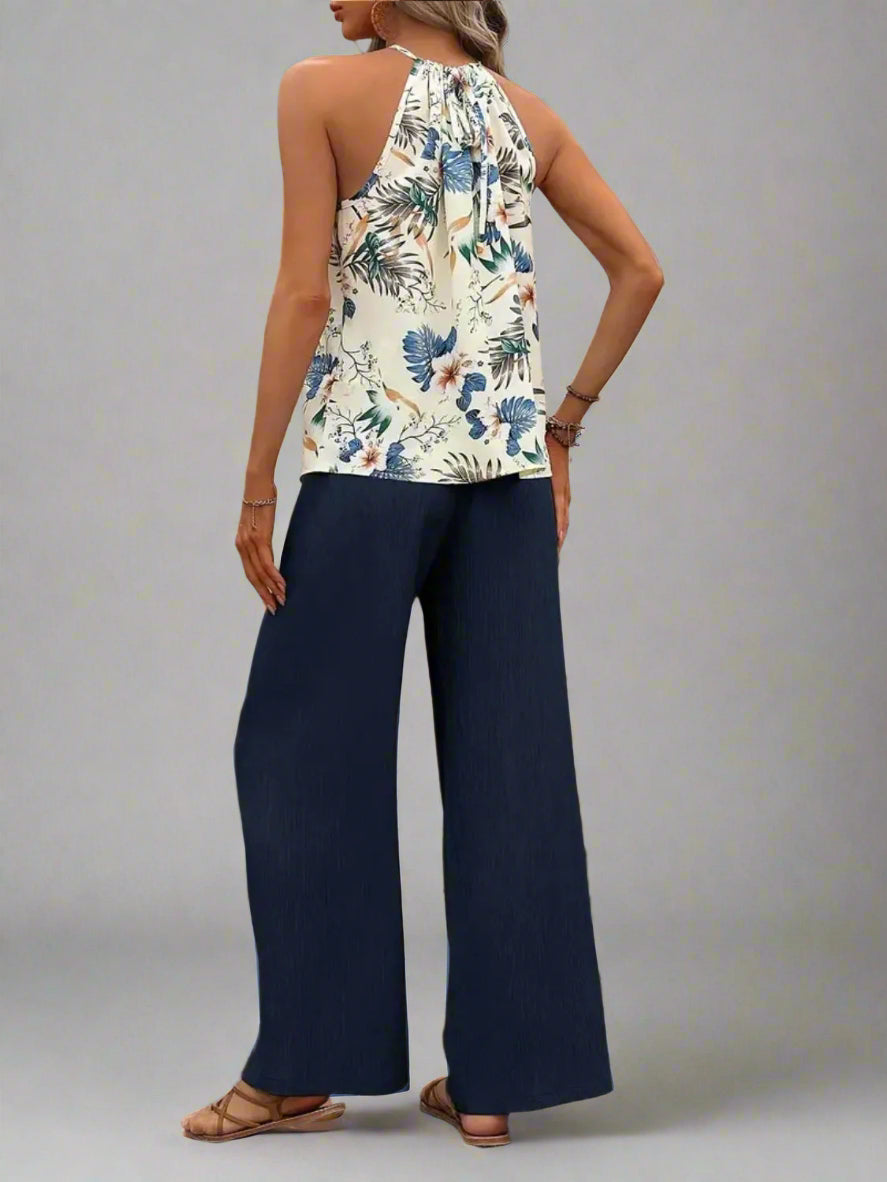 Damen bedrucktes Tanktop und Hose mit weitem Bein Set