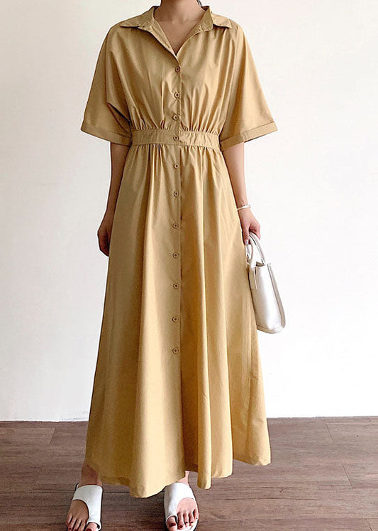 Großgrößen Khaki Baumwollkleid mit Knopfleiste vorne