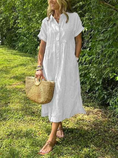 Gestreiftes Hemdblusenkleid mit Revers und Knöpfen für Damen