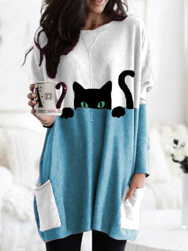 Chantal® | Stylisches Pulloverkleid mit Katzenprint