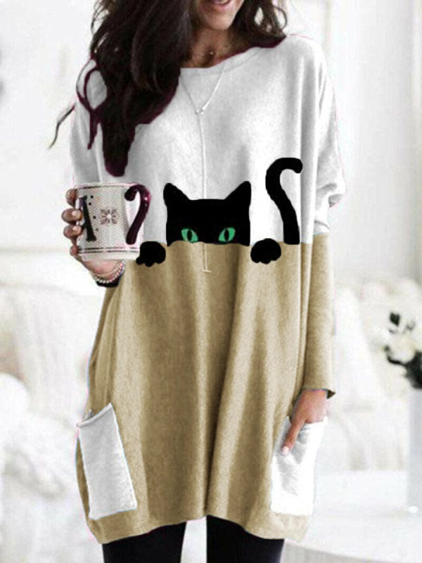 Chantal® | Stylisches Pulloverkleid mit Katzenprint