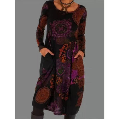 Ellen® | Elegantes langärmeliges Kleid mit Ethnodruck