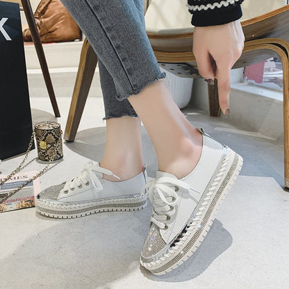 Zeitlose Diamant Silber Leder Sneakers