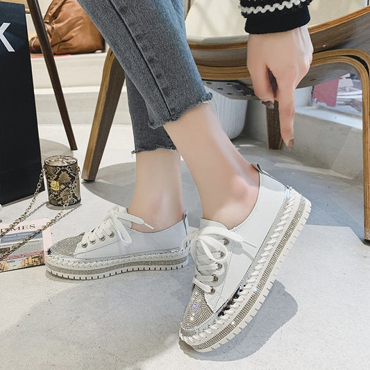 Zeitlose Diamant Silber Leder Sneakers