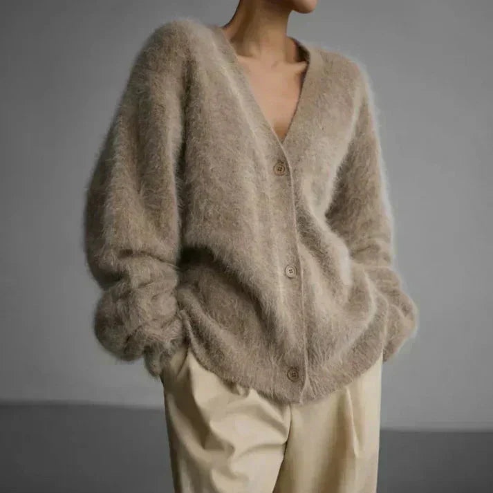 Gemütlicher Damen-Cardigan mit lockerem Schnitt und V-Ausschnitt