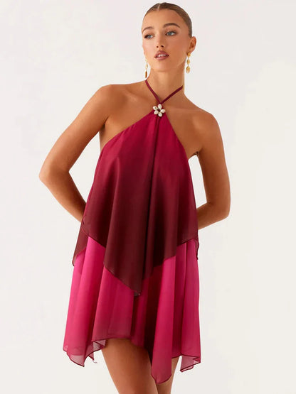 Rosa Farbverlauf Mini Kleid mit Rüschensaum