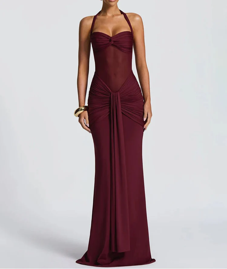 Halter Raffung Bodycon Maxikleid Sculpting Abendkleid