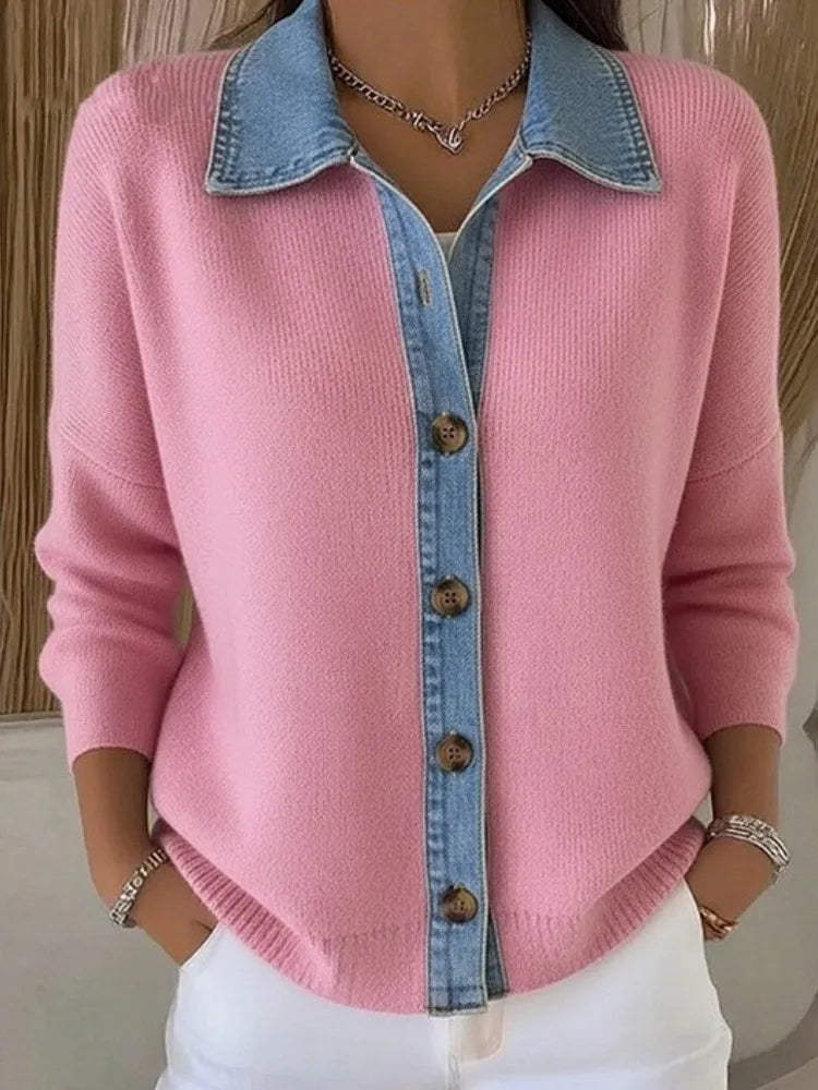Strickpullover mit Jeanskragen