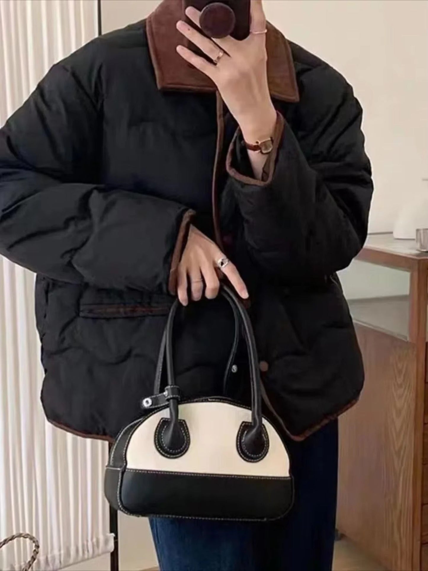 Stehkragen Steppjacke mit Knöpfen