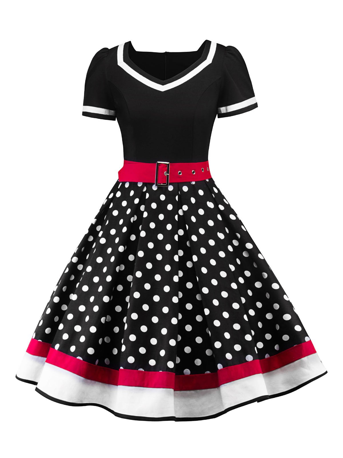 Vintage 1950er Polka Dot Rockabilly Swing Cocktailkleid