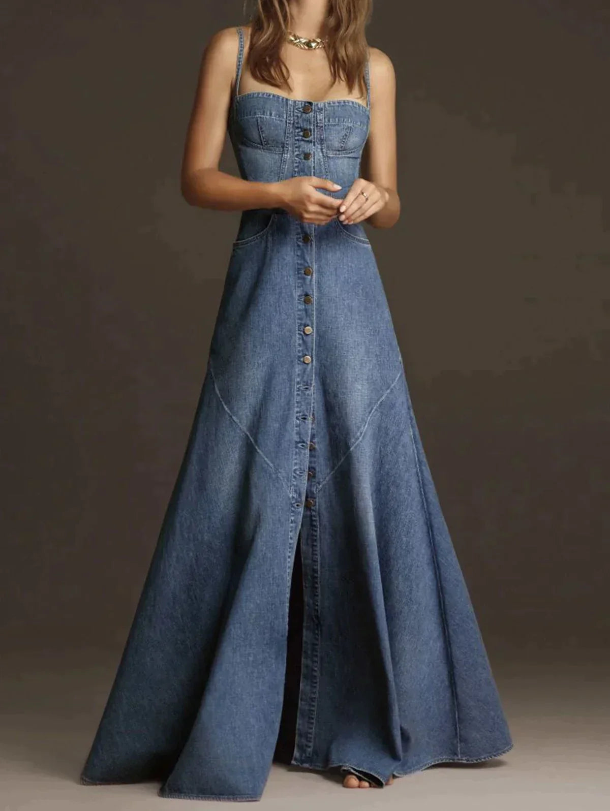 Isabelle Moreau® | Kleid mit quadratischem Kragen im Vintage-Denim-Stil