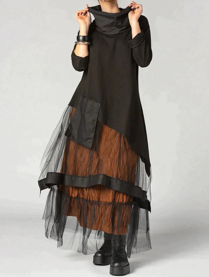 Élodie Lavin® | Patchwork-Kleid mit langen Ärmeln und Rundhalsausschnitt