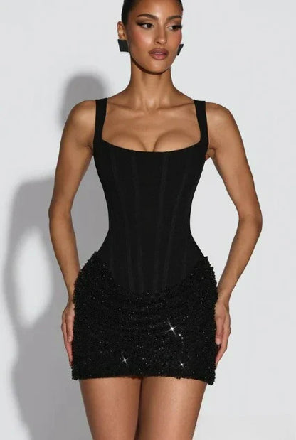 Verziertes Korsett-Minikleid mit quadratischem Ausschnitt für Abendveranstaltungen