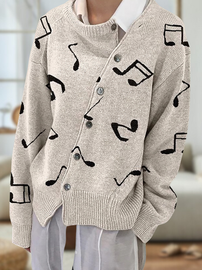 Olivia® | Modischer Pullover mit Knöpfen und gemusterten Noten