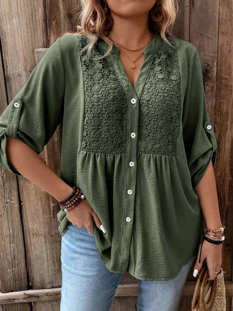 Bluse für Damen mit V-Ausschnitt und Knopfleiste vorne