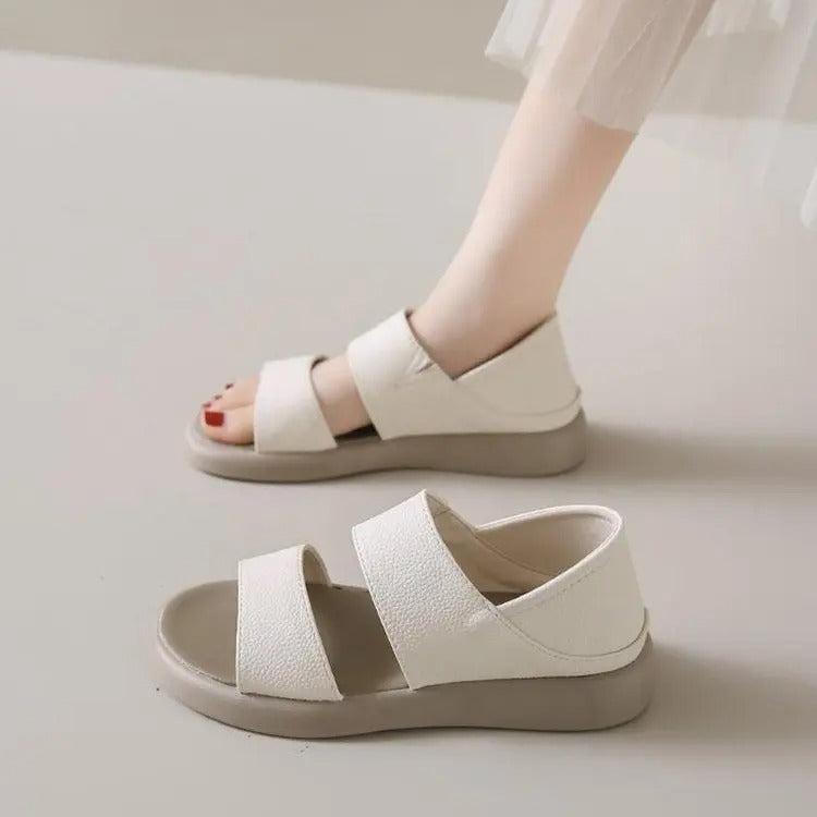 Lässige Echtleder-Slipper-Sandalen mit dicker Sohle